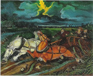  horses Oil Painting - antonio ligabue horses with storm